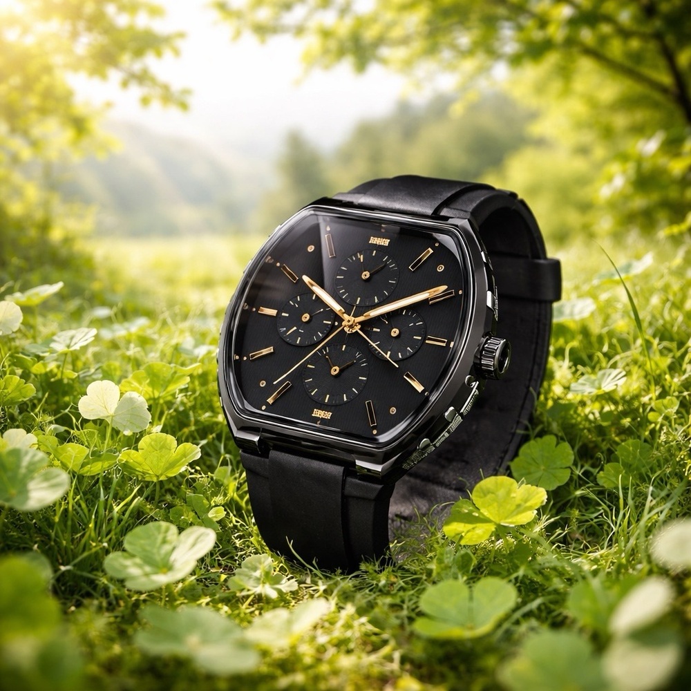 Black Luxury Watch with Gold Accents
